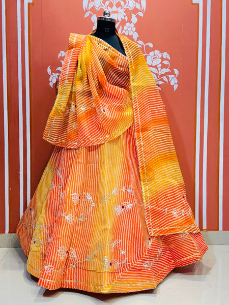 KACHI PATTI LEHERIYA KOTA DORIYA FLARED LEHENGA