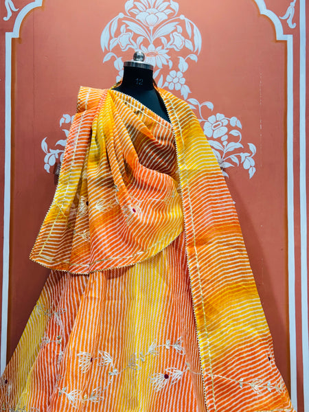 KACHI PATTI LEHERIYA KOTA DORIYA FLARED LEHENGA