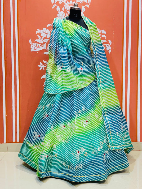 KACHI PATTI LEHERIYA KOTA DORIYA FLARED LEHENGA