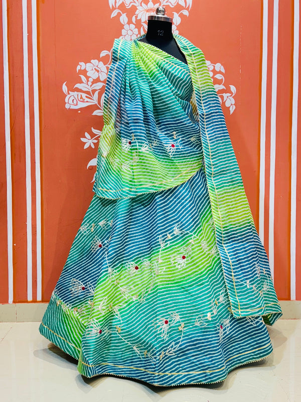 KACHI PATTI LEHERIYA KOTA DORIYA FLARED LEHENGA