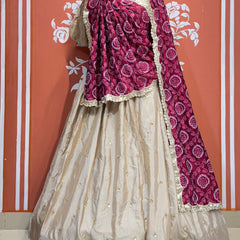 PURE CHINON LEHENGA WITH BHANDEJ DUPATTA AND STITCHED BLOUSE