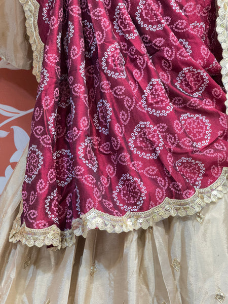 PURE CHINON LEHENGA WITH BHANDEJ DUPATTA AND STITCHED BLOUSE