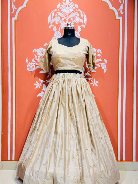 PURE CHINON LEHENGA WITH BHANDEJ DUPATTA AND STITCHED BLOUSE