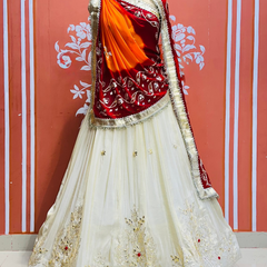 COSMOS TISSUE LEHENGA KACHI PATTI PELIYA DUPATTA