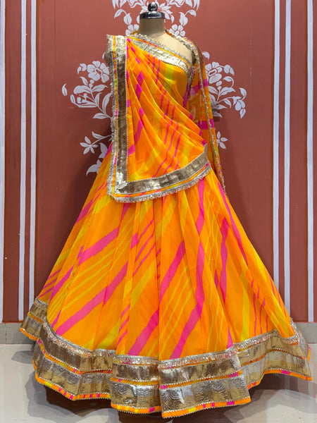 LEHERIYA GOLDEN SILVER WORK BIG FLARED LEHENGA