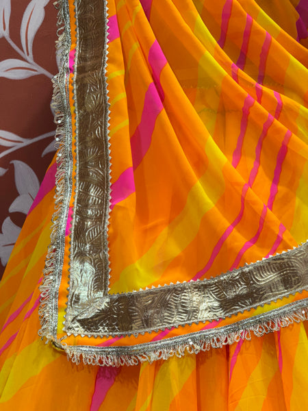 LEHERIYA GOLDEN SILVER WORK BIG FLARED LEHENGA