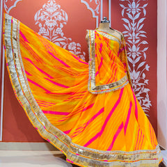 LEHERIYA GOLDEN SILVER WORK BIG FLARED LEHENGA