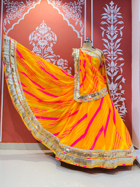 LEHERIYA GOLDEN SILVER WORK BIG FLARED LEHENGA