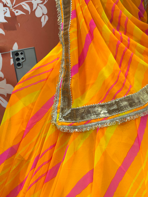 LEHERIYA GOLDEN SILVER WORK BIG FLARED LEHENGA