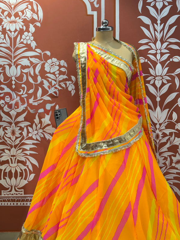LEHERIYA GOLDEN SILVER WORK BIG FLARED LEHENGA