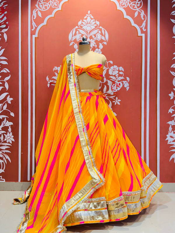 LEHERIYA GOLDEN SILVER WORK BIG FLARED LEHENGA
