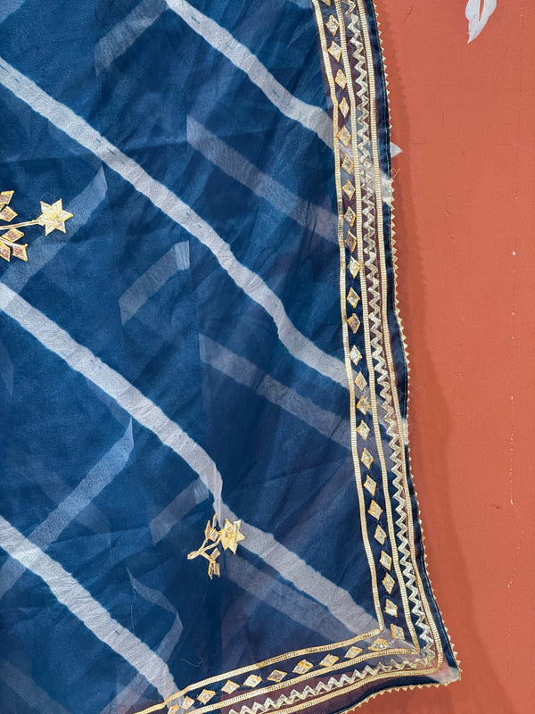 ORGANZA GOTA PATTI LEHERIYA HANDWORK SAREE