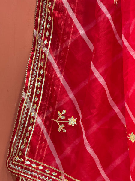 ORGANZA GOTA PATTI LEHERIYA HANDWORK SAREE