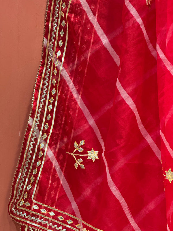 ORGANZA GOTA PATTI LEHERIYA HANDWORK SAREE