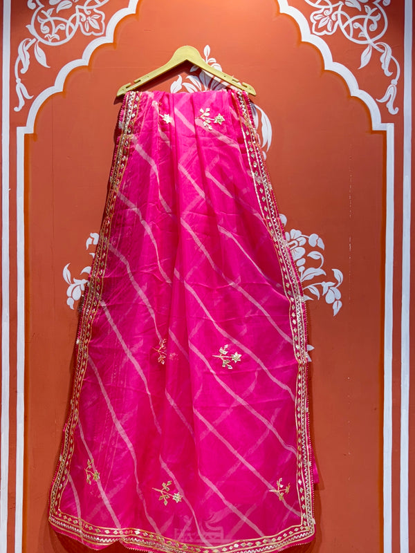 ORGANZA GOTA PATTI LEHERIYA HANDWORK SAREE