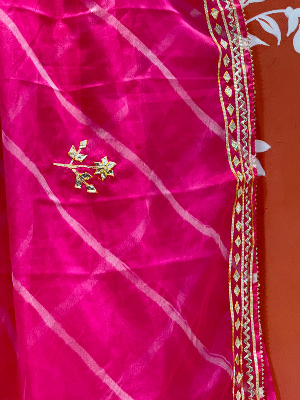 ORGANZA GOTA PATTI LEHERIYA HANDWORK SAREE