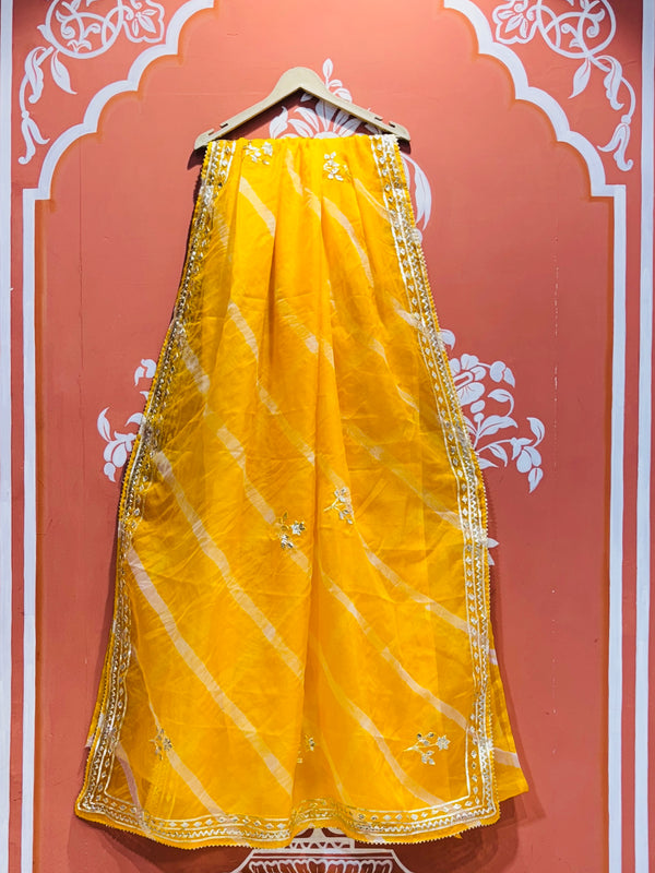 ORGANZA GOTA PATTI LEHERIYA HANDWORK SAREE