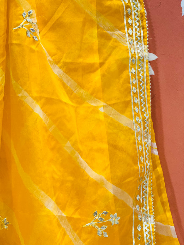 ORGANZA GOTA PATTI LEHERIYA HANDWORK SAREE