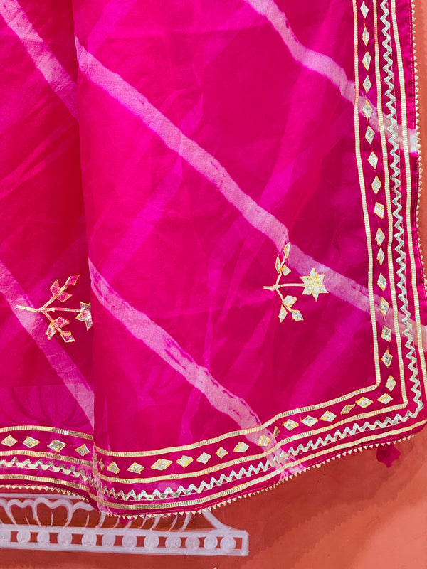 ORGANZA GOTA PATTI LEHERIYA HANDWORK SAREE