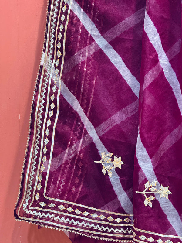 ORGANZA GOTA PATTI LEHERIYA HANDWORK SAREE