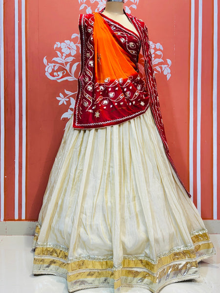 COSMOS TISSUE LEHENGA KACHI PATTI PELIYA DUPATTA
