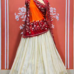 COSMOS TISSUE LEHENGA KACHI PATTI PELIYA DUPATTA