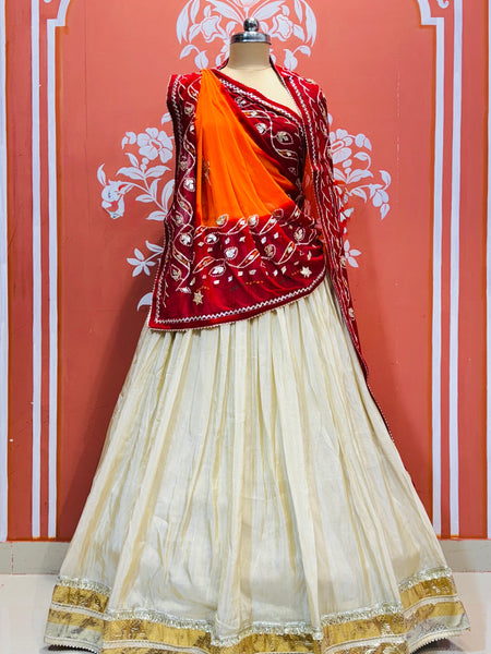 COSMOS TISSUE LEHENGA KACHI PATTI PELIYA DUPATTA