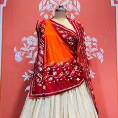 COSMOS TISSUE LEHENGA KACHI PATTI PELIYA DUPATTA