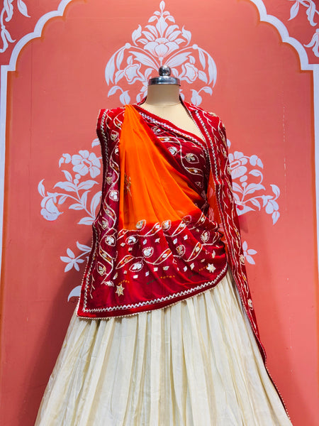 COSMOS TISSUE LEHENGA KACHI PATTI PELIYA DUPATTA
