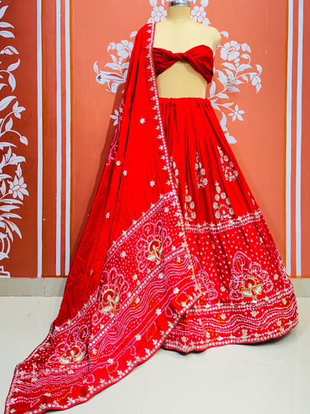 PURE GAZI SILK BHANDEJ LEHENGA