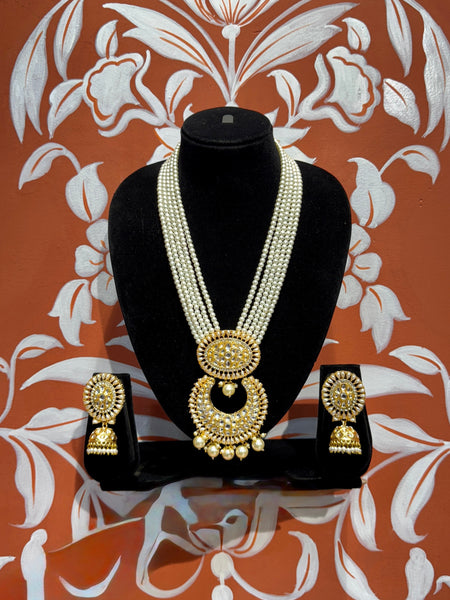 Traditional Pearl Beaded Kundan Choker Necklace Set with Jhumka Earrings