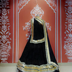 MIDNIGHT BLACK MOTHRA GOTA FULL FLARED LEHENGA
