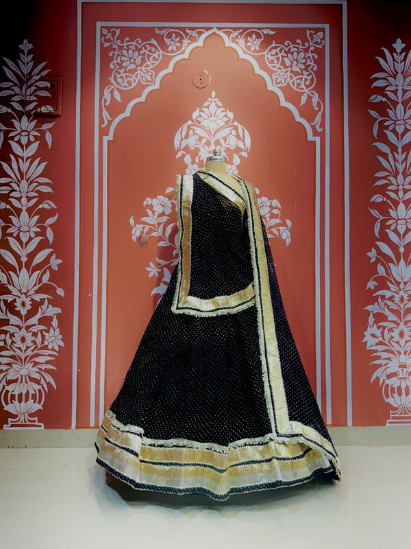MIDNIGHT BLACK MOTHRA GOTA FULL FLARED LEHENGA