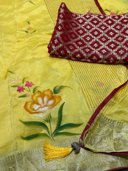 PURE RUSSIAN SILK HANDBRUSH PRINT SAREE