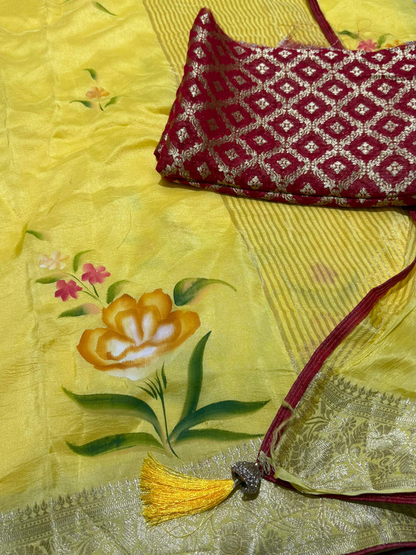 PURE RUSSIAN SILK HANDBRUSH PRINT SAREE