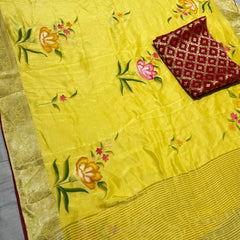 PURE RUSSIAN SILK HANDBRUSH PRINT SAREE