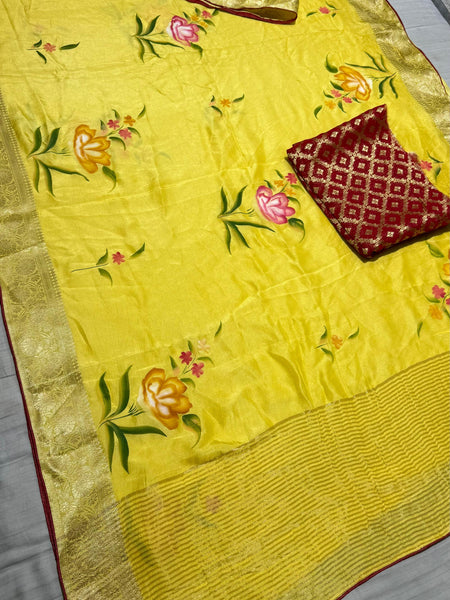PURE RUSSIAN SILK HANDBRUSH PRINT SAREE