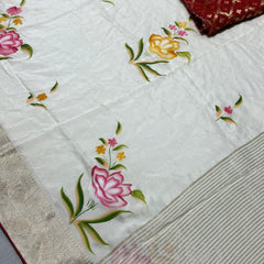PURE RUSSIAN SILK HANDBRUSH PRINT SAREE