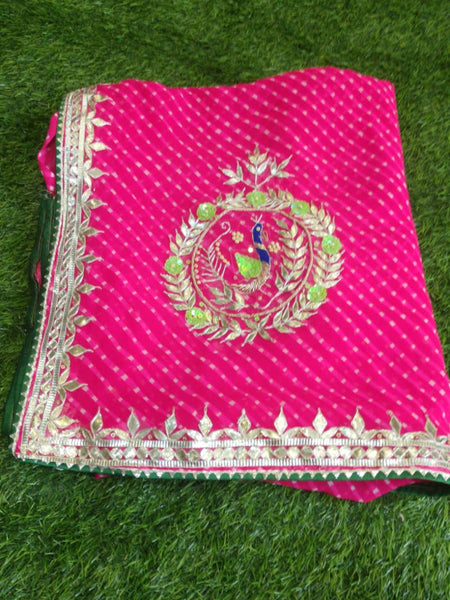 MOTHRA PINK LEHERIYA GOTA PATTI WORK SAREE