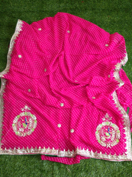MOTHRA PINK LEHERIYA GOTA PATTI WORK SAREE
