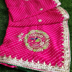 MOTHRA PINK LEHERIYA GOTA PATTI WORK SAREE