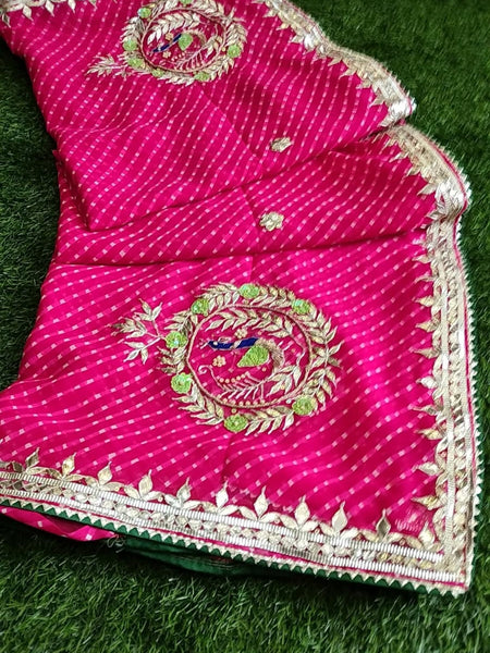 MOTHRA PINK LEHERIYA GOTA PATTI WORK SAREE