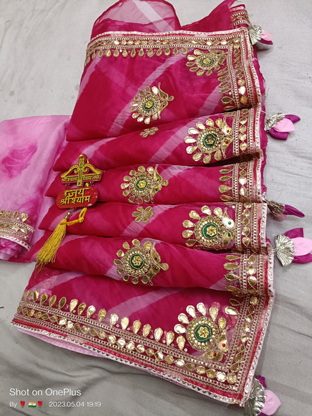 LEHERIYA ORGANZA HANDWORK GOTA PATTI SAREE