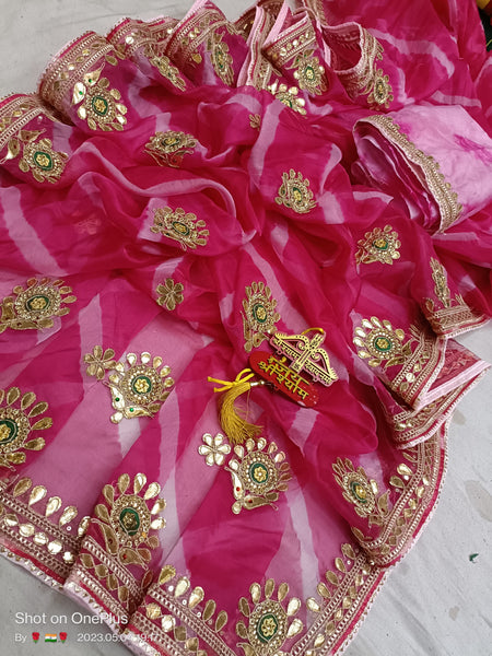 LEHERIYA ORGANZA HANDWORK GOTA PATTI SAREE