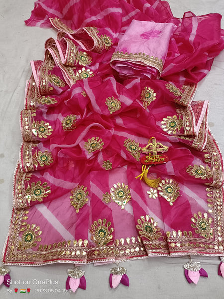 LEHERIYA ORGANZA HANDWORK GOTA PATTI SAREE