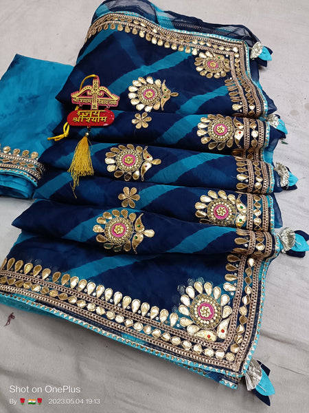 LEHERIYA ORGANZA HANDWORK GOTA PATTI SAREE