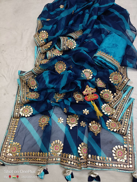 LEHERIYA ORGANZA HANDWORK GOTA PATTI SAREE