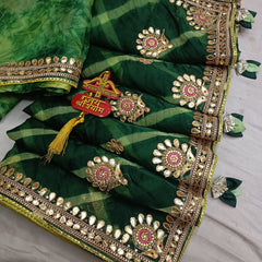 LEHERIYA ORGANZA HANDWORK GOTA PATTI SAREE