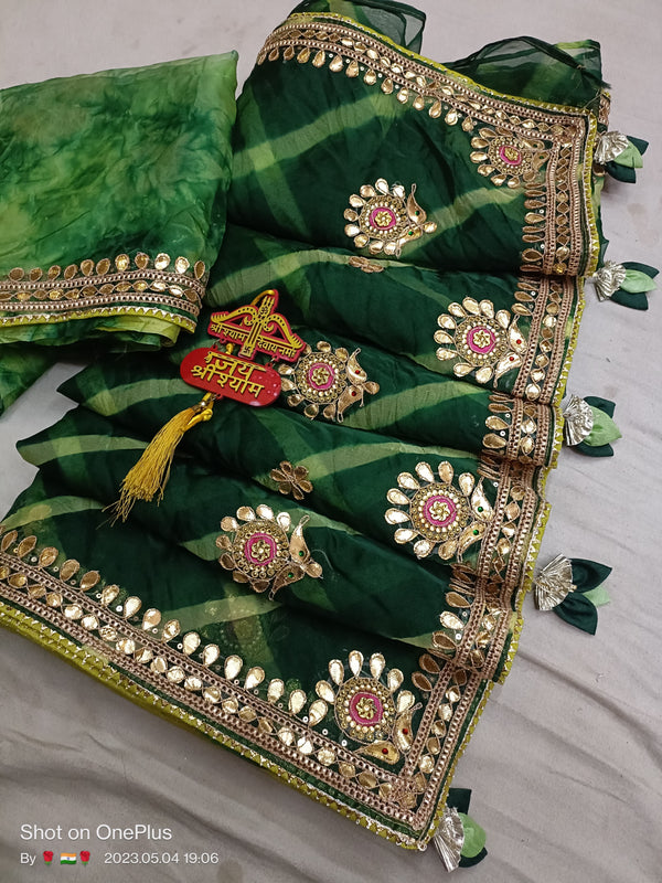 LEHERIYA ORGANZA HANDWORK GOTA PATTI SAREE