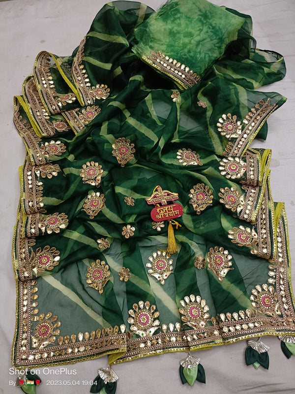 LEHERIYA ORGANZA HANDWORK GOTA PATTI SAREE